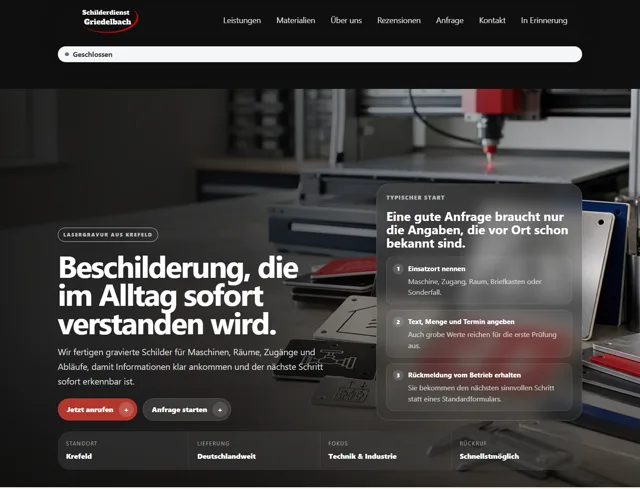 Screenshot der Website Schilderdienst Griedelbach als Kundenreferenz von Nixdorf Media