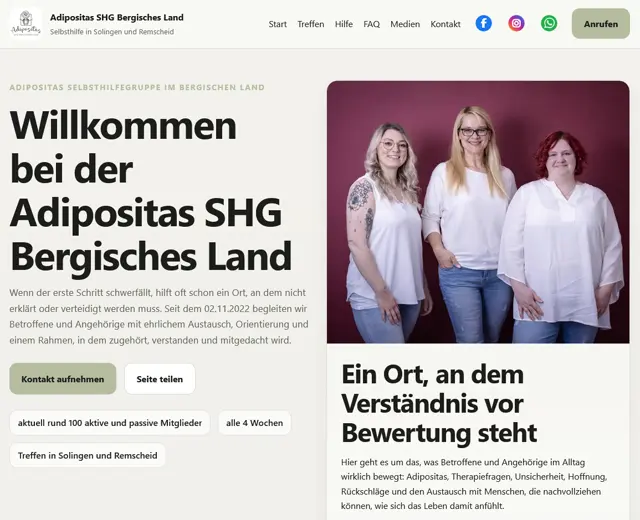 Screenshot der Website Adipositas SHG Bergisches Land als Kundenreferenz von Nixdorf Media